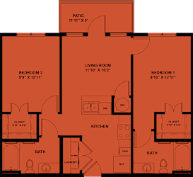 Two bedroom two bathroom apartment floor plan 4 at Matador Apartments, Austin, TX 78745