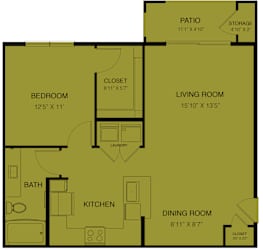 a floor plan of a small house with a kitchen and a living room at Avery Ranch, Austin, Texas
