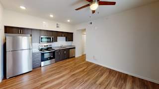 E2 Kitchen and Living Area at Bridge at Paloma Apartments, Austin, TX, 78754