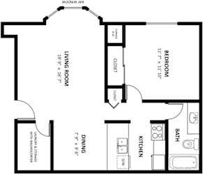 One bedroom mulberry 2D floor plan at Tanglewood Apartments, Oak Creek, WI