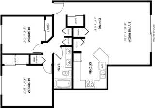 Two bedroom birchwood deluxe 2D floor plan at Tanglewood Apartments, Oak Creek, WI
