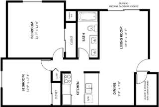 Two bedroom mulberry 2D floor plan at Tanglewood Apartments, Oak Creek, WI