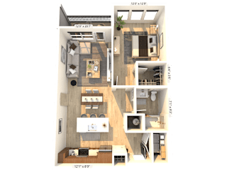 A floor plan of a two-bedroom apartment with dimensions.