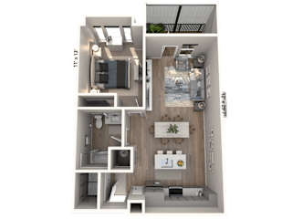 A15 - 1 Bedroom 1 Bathroom Floor plan | 768 Sq. Ft. at Ironwood Flats, Brandon, Florida