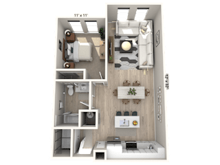 A16 - 1 Bedroom 1 Bathroom Floor plan | 795 Sq. Ft. at Ironwood Flats, Brandon
