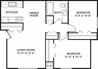Two bedroom deluxe 2D floor plan at Apple Ridge Apartments in Walker, MI