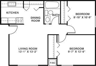 Two bedroom standard 2D floor plan at Apple Ridge Apartments in Walker, MI