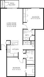 Two bedroom Two Bathroom 2D floor plan at Arbor Lakes Apartments in Elkhart, IN