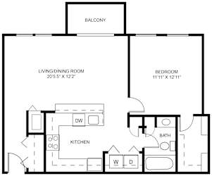 Aspen one bedroom 2D floor plan at Meadowbrooke Apartment Homes in Grand Rapids, MI 49512