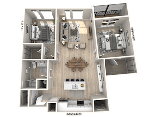 B11 2 Bedroom 1 Bathroom Floor Plan | 1,134 Sq. Ft. at Ironwood Flats, Brandon, Florida