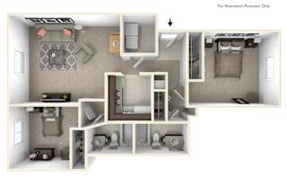 2-Bed/2-Bath, Begonia Floor Plan