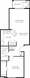 One bedroom floor plan at Black Sand Apartment Homes in Lincoln, NE