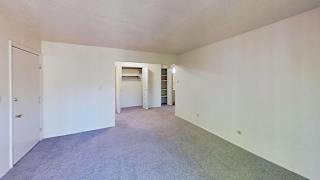 A large empty living and dining room with a closet at Briarwood Apartments in Benton Harbor, MI