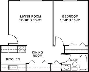 One bedroom floor plan at Briarwood Apartments in Benton Harbor, MI