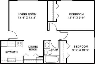 Two bedroom floor plan at Briarwood Apartments in Benton Harbor, MI