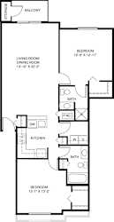 Two bedroom two bath apartment floor plan at Brentwood Park Apartments, La Vista, 68128