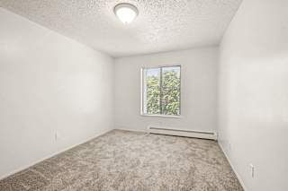 Empty carpeted bedroom with baseboard heating at Brookside Apartments, Michigan, 49037