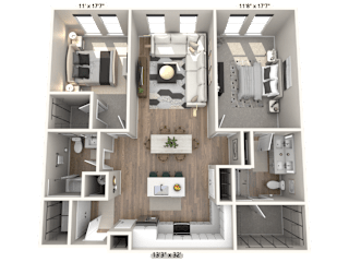 C12 - 2 Bedroom 2 Bathroom Floor plan | 1,254 Sq. Ft. at Ironwood Flats, Brandon, Florida