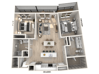 C22 - 2 Bedroom 2 Bathroom Floor plan | 1,237 Sq. Ft. at Ironwood Flats, Florida, 33511
