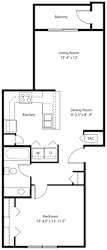 2D one bedroom floor plan at Chase Creek Apartment Homes in Huntsville, AL