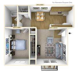 Chestnut Oak 1 Bedroom Floor Plan at Charter Oaks Apartments, Davison, Michigan