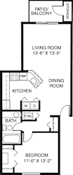 One bedroom 2D floor plan at Canal Club Apartments in Lansing, MI
