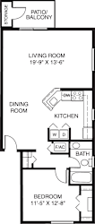 One bedroom end 2D floor plan at Canal Club Apartments in Lansing, MI