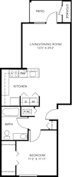 One bedroom floor plan with patio and storage at Colonial Pointe at Fairview Apartments, Nebraska