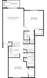 Two bedroom two bathroom apartment floor plan at Colonial Pointe at Fairview Apartments, Bellevue, 68123