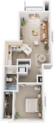 1 bed 1 bath floorplan with balcony at Colonial Pointe at Fairview Apartments, Bellevue
