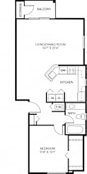 One bedroom end 2D floor plan at Colonial Pointe at Fairview Apartments, Nebraska