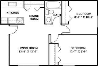 Two bedroom 2D floor plan at Concord Place Apartments, Kalamazoo, MI