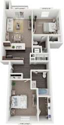 Two Bedroom Two Bath 3D Floorplan | 1,088 Sq. Ft.  at Copper Creek Apartment Homes, Maize, 67101