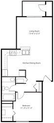 One bedroom renovated 2D floor plan at The Crossings Apartments in Grand Rapids, MI