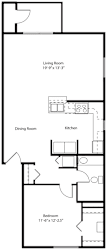 One bedroom end renovated 2D floor plan at The Crossings Apartments in Grand Rapids, MI