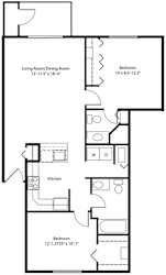 Two bedroom two bath renovated 2D floor plan at The Crossings Apartments in Grand Rapids, MI