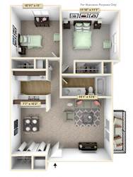 Two Bedroom Cypress Floor Plan at Thornridge Apartments, Michigan, 48439