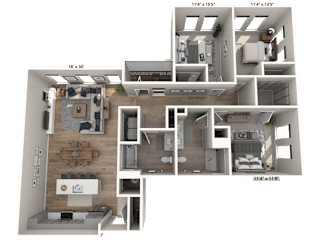 D11 - 3 Bedroom 2 Bathroom Floor plan | 1,556 Sq. Ft. at Ironwood Flats, Brandon