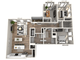 D12 - 3 Bedroom 2 Bathroom Floor plan | 1,585 Sq. Ft. at Ironwood Flats, Florida