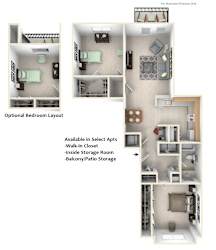 2-Bed/1-Bath, Dawn Floor Plan at Towne Lakes Apartments, Grand Chute, 54913