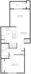 One bedroom 2D floor plan at Dodson Pointe Apartment Homes in Rogers, Arkansas