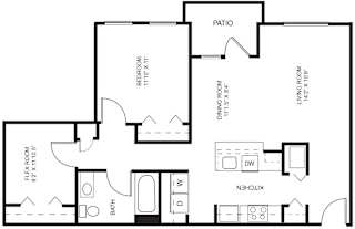 Dogwood one bedroom 2D floor plan at Meadowbrooke Apartment Homes in Grand Rapids, MI 49512