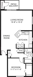 One bedroom end floor plan at Dupont Lakes Apartments in Fort Wayne, IN