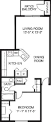 One bedroom 2D floor plan at Dupont Lakes Apartments in Fort Wayne, IN