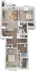 Two Bedroom 3D floor plan at Eagle Ridge Apartment Homes, Traverse City, 49685