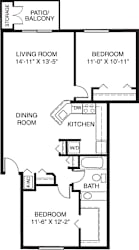 Two bedroom 2D floor plan at Emerald Park Apartments, Kalamazoo, Michigan
