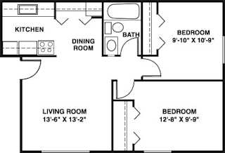 Two bedroom 2D floor plan at Fairlane Apartments in Springfield, MI