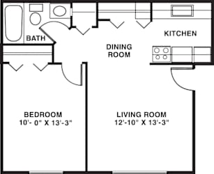 One bedroom 2D floor plan at Glen Oaks Apartments, Michigan