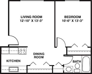 One bedroom floor plan at Granada Apartments, Jackson, Michigan