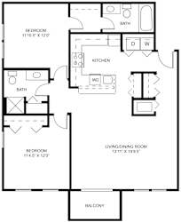 Grand two bedroom 2D floor plan at Meadowbrooke Apartment Homes in Grand Rapids, MI 49512